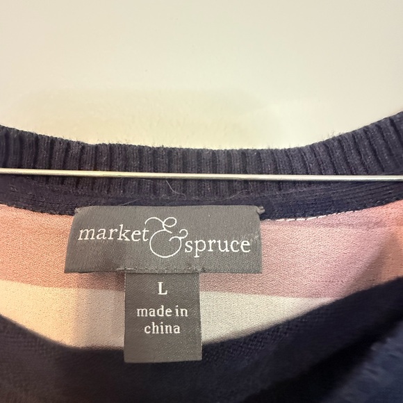 Market & Spruce Navy Sweater with Maroon, Pink and White Stripes - Picture 2 of 6